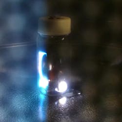 Sparks are generated inside a glass vial containing coal powder and copper foil when it is placed in a microwave oven by University of Wyoming researchers