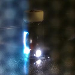 Sparks are generated inside a glass vial containing coal powder and copper foil when it is placed in a microwave oven by University of Wyoming researchers Sparks are generated inside a glass vial containing coal powder and copper foil when it is placed in a microwave oven by University of Wyoming researchers