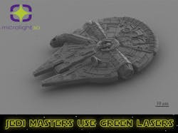 A 3D-printed replica of the Millennium Falcon. A 3D-printed replica of the Millennium Falcon.