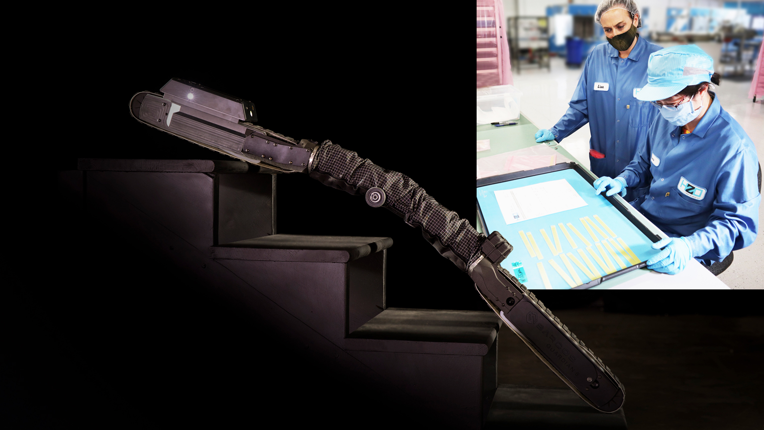 Guardian S robot with inset photo of Lisa Rizzo