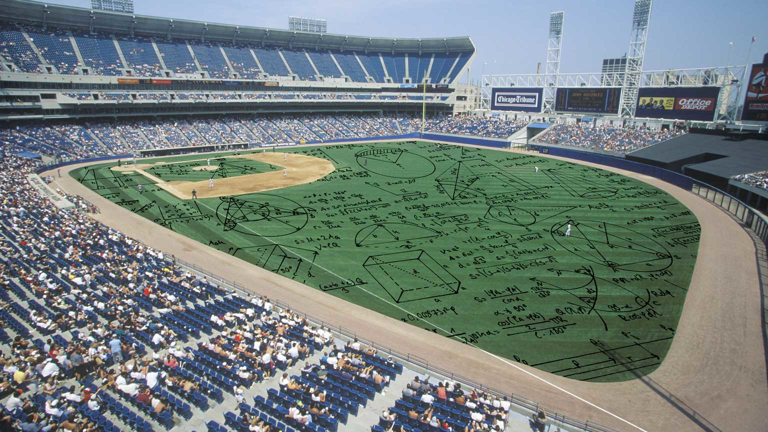 Baseball diamond covered with formulas