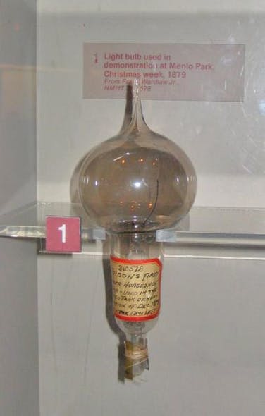 Thomas Edison&rsquo;s first lightbulb on display at Menlo Park.