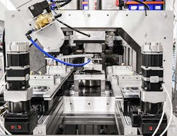 Tolomatic B3W actuators (horizontal bars, top and bottom of mask former) both move the material and support the heated form press. The unit is sealed to prevent contamination from particulate. Tolomatic B3W actuators (horizontal bars, top and bottom of mask former) both move the material and support the heated form press. The unit is sealed to prevent contamination from particulate.