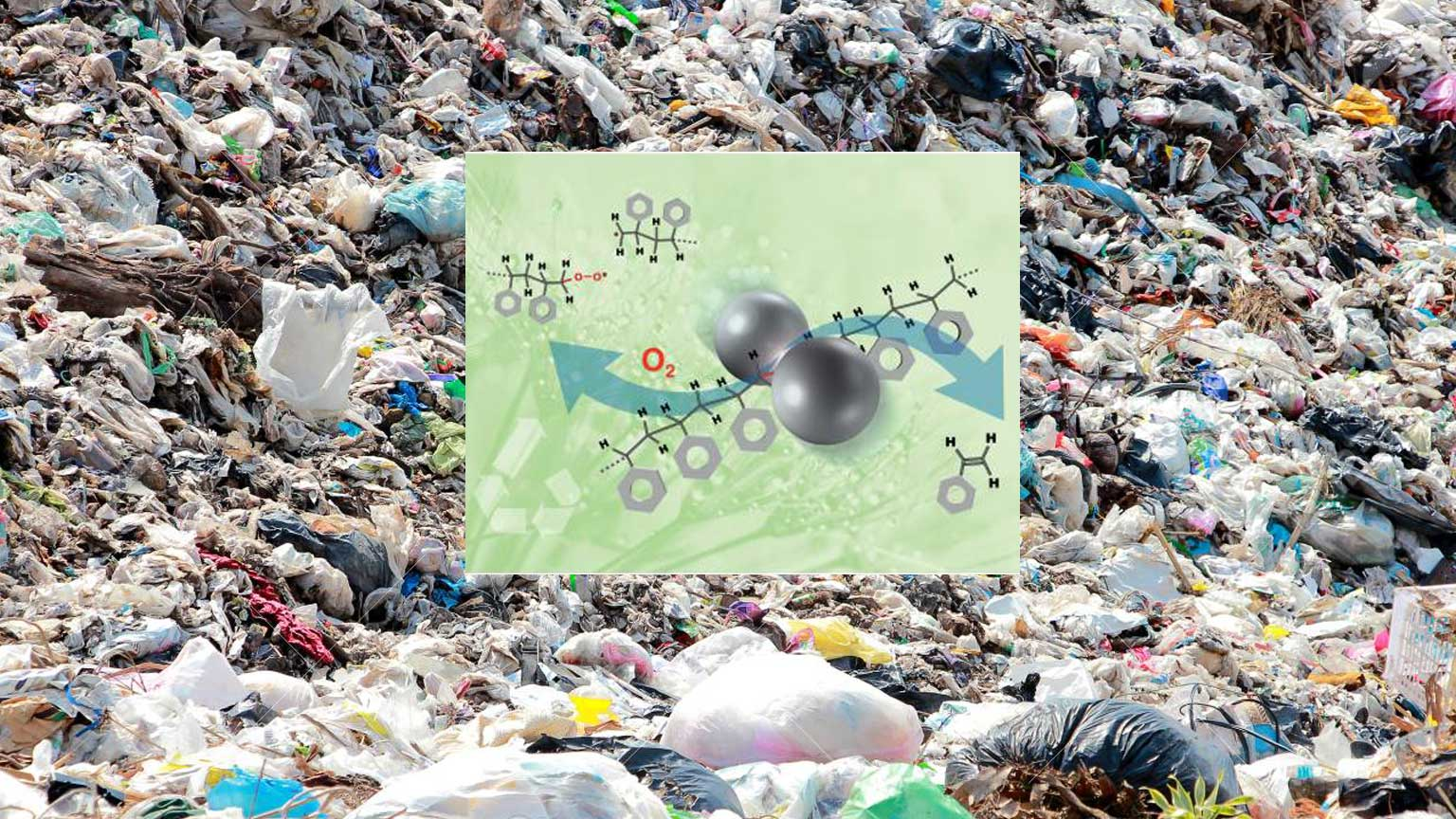 Polystyrene superimposed over image of landfill