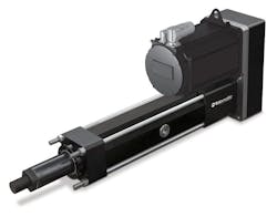 Electric actuators can provide high forces, such as this RSX high-force actuator with roller screws from Tolomatic that generates forces up to 178 kN (40,000 lbf).