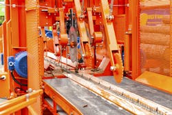 An electric rod actuator with a ball-screw drive replaced a hydraulic cylinder in a log-cutting operation. An electric rod actuator with a ball-screw drive replaced a hydraulic cylinder in a log-cutting operation.