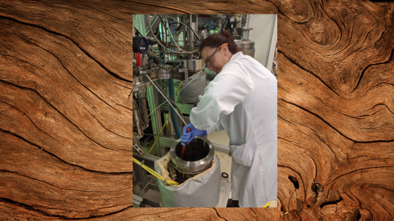 Berkeley Lab researcher inset over wood background