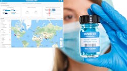 Person holding COVID-19 vaccine vial with inset of Cloudleaf screenshot Person holding COVID-19 vaccine vial with inset of Cloudleaf screenshot