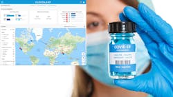 Person holding COVID-19 vaccine vial with inset of Cloudleaf screenshot Person holding COVID-19 vaccine vial with inset of Cloudleaf screenshot