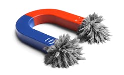 Iron-oxide nanoparticles coasted with engineered coatings can be easily collected by their attraction to a magnet, just as iron filings shown here are attracted to a simple magnet. Iron-oxide nanoparticles coasted with engineered coatings can be easily collected by their attraction to a magnet, just as iron filings shown here are attracted to a simple magnet.