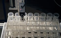 The gantry robot provides the speed and precision needed to handle 10,000 test tubes per day. The gantry robot provides the speed and precision needed to handle 10,000 test tubes per day.