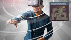 Man using virtual reality headset, with inset image of maze game Man using virtual reality headset, with inset image of maze game