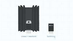 7. Size comparison when heatsink is included on linear regulator. 7. Size comparison when heatsink is included on linear regulator.