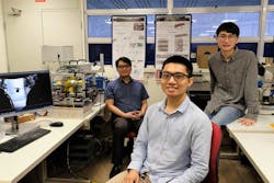 The NTU School of Mechanical and Aerospace Engineering team behind the millimeter-sized robots include (l-r): Assistant Professor Lum Guo Zhan, Ph.D. students Yang Zilin and Xu Changyu.
