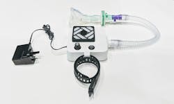 The Leeds CPAP device—the fan is connected to a breathing circuit. The Leeds CPAP device—the fan is connected to a breathing circuit.