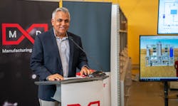 Raj Batra, president of Digital Industries for Siemens USA, discusses his company’s collaboration with Dow on a digital simulation, training and data management platform for process manufacturing at a press conference at MxD in Chicago July 28. Raj Batra, president of Digital Industries for Siemens USA, discusses his company’s collaboration with Dow on a digital simulation, training and data management platform for process manufacturing at a press conference at MxD in Chicago July 28.