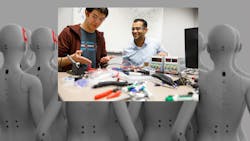 Gregory Mendez Weeks and Isuru Godage superimposed over background image of robots Gregory Mendez Weeks and Isuru Godage superimposed over background image of robots