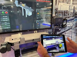 Augmented reality using a tablet was on display in Las Vegas at Pack Expo 2021. The three-day event concludes Wednesday. Augmented reality using a tablet was on display in Las Vegas at Pack Expo 2021. The three-day event concludes Wednesday.