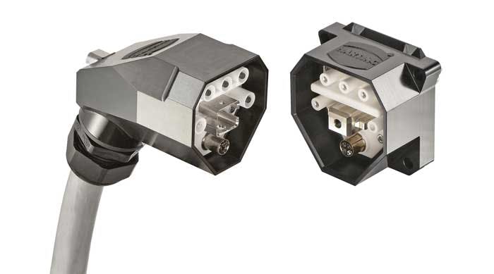 Harting&rsquo;s proposal for an industrial DC connector with AC/DC power, signals, Ethernet/data and autonomous interlock.