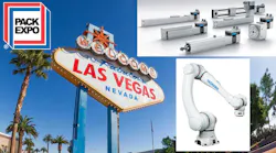 Collage of Pack Expo logo, Las Vegas sign and products