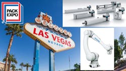 Collage of Pack Expo logo, Las Vegas sign and products Collage of Pack Expo logo, Las Vegas sign and products