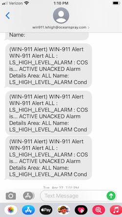 Screenshot of SMS text notification that, when used with WIN-911 Advanced, allows for acknowledgement back to the GE iFIX SCADA system. Screenshot of SMS text notification that, when used with WIN-911 Advanced, allows for acknowledgement back to the GE iFIX SCADA system.