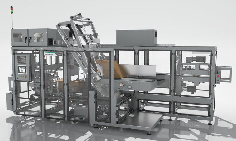 Brenton explored linear axis make-versus-buy decisions for its top selling M2000 case packer, shown here. Nine months of testing showed buying linear axes for all the right reasons pays off.