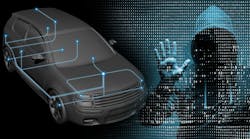 Illustration collage of automotive cybersecurity