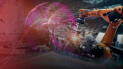 Robot on a factory floor Robot on a factory floor