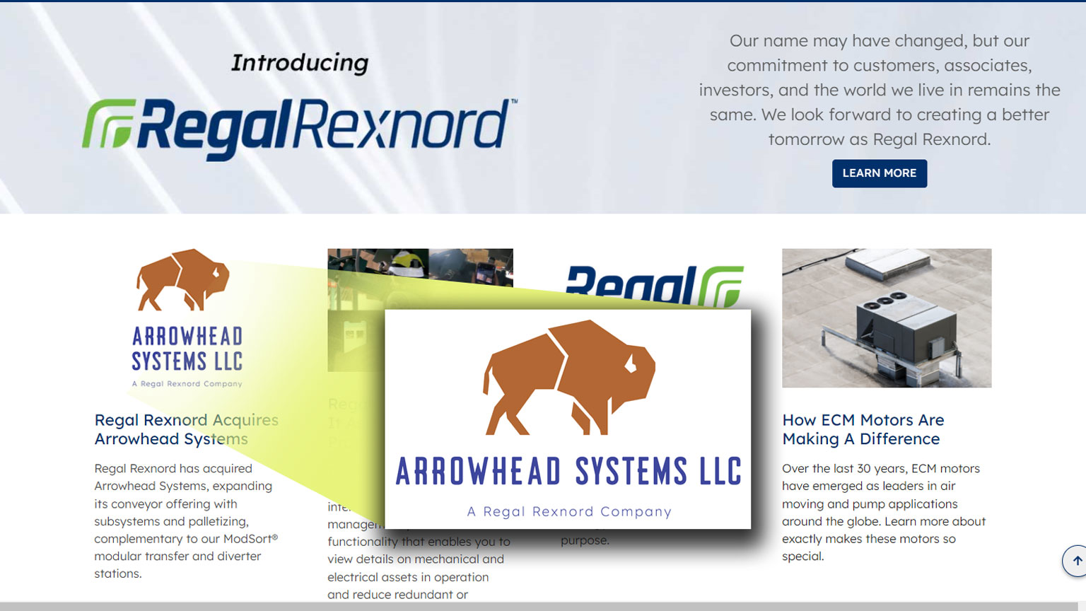 Arrowhead Systems logo superimposed over Regal Rexnord screen capture