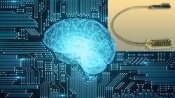 Microelectrode supeimposed over image of a brain Microelectrode supeimposed over image of a brain