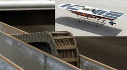 Solar tracker bearings, with inset photo of solar-powered boat