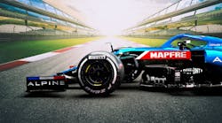 Alpine F1 superimposed over photo of racetrack