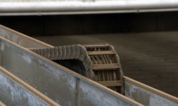 The HUBER Sludge Turner SOLSTICE units work in greenhouses, and the turner travels on rails and repeatedly rearranges the sludge on the ground. During the movement, the sludge is dried by solar energy. The system takes a solid mixture that is 78% moisture and water and 22% dry solids and converts it to 75% dry solids. The HUBER Sludge Turner SOLSTICE units work in greenhouses, and the turner travels on rails and repeatedly rearranges the sludge on the ground. During the movement, the sludge is dried by solar energy. The system takes a solid mixture that is 78% moisture and water and 22% dry solids and converts it to 75% dry solids.