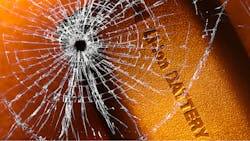 Li-ion battery with broken window Li-ion battery with broken window