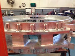 The original gantry was welded together, a process that took 100 hours. The original gantry was welded together, a process that took 100 hours.