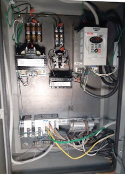 The AutomationDirect components were installed into a compact, easily accessible control panel. The AutomationDirect components were installed into a compact, easily accessible control panel.