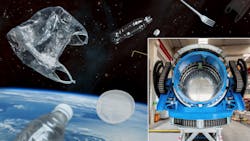 Gimballed Antenna Plate Photo Superimposed Over Image Of Space Debris Gimballed Antenna Plate Photo Superimposed Over Image Of Space Debris