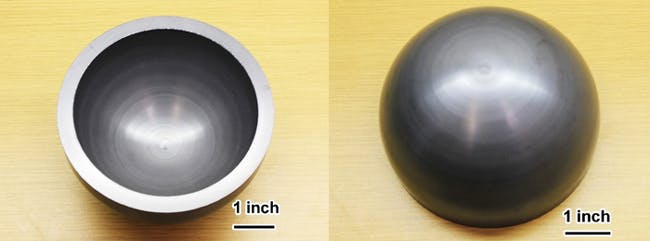 Produced by the P-HIP technology, top and bottom views of a boron carbide certifiable test object.