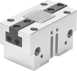 The Festo HGPT is a robust mechanical gripper, ideal for dynamic motion applications involving medium-size workpieces. It incorporates a T-slot guiding design that resists torque as well as a sealing air port to prevent particles, dust and other contaminants from entering the gripper jaws. The Festo HGPT is a robust mechanical gripper, ideal for dynamic motion applications involving medium-size workpieces. It incorporates a T-slot guiding design that resists torque as well as a sealing air port to prevent particles, dust and other contaminants from entering the gripper jaws.