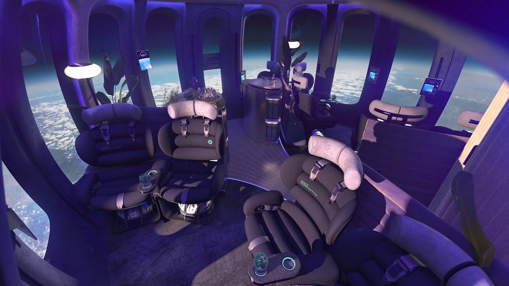 The interior of the Neptune capsule has comfortable seating for eight, along with a pilot. It has a bar, panoramic views, enough room for passengers to walk around and a bathroom.
