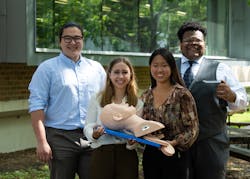 Rice University bioengineering students—from left, Reed Corum, Rebecca Franklin, Victoria Kong and David Ikejiani—have developed a simplified, wireless video laryngoscope to help clinicians intubate patients before procedures or in an emergency. Rice University bioengineering students—from left, Reed Corum, Rebecca Franklin, Victoria Kong and David Ikejiani—have developed a simplified, wireless video laryngoscope to help clinicians intubate patients before procedures or in an emergency.