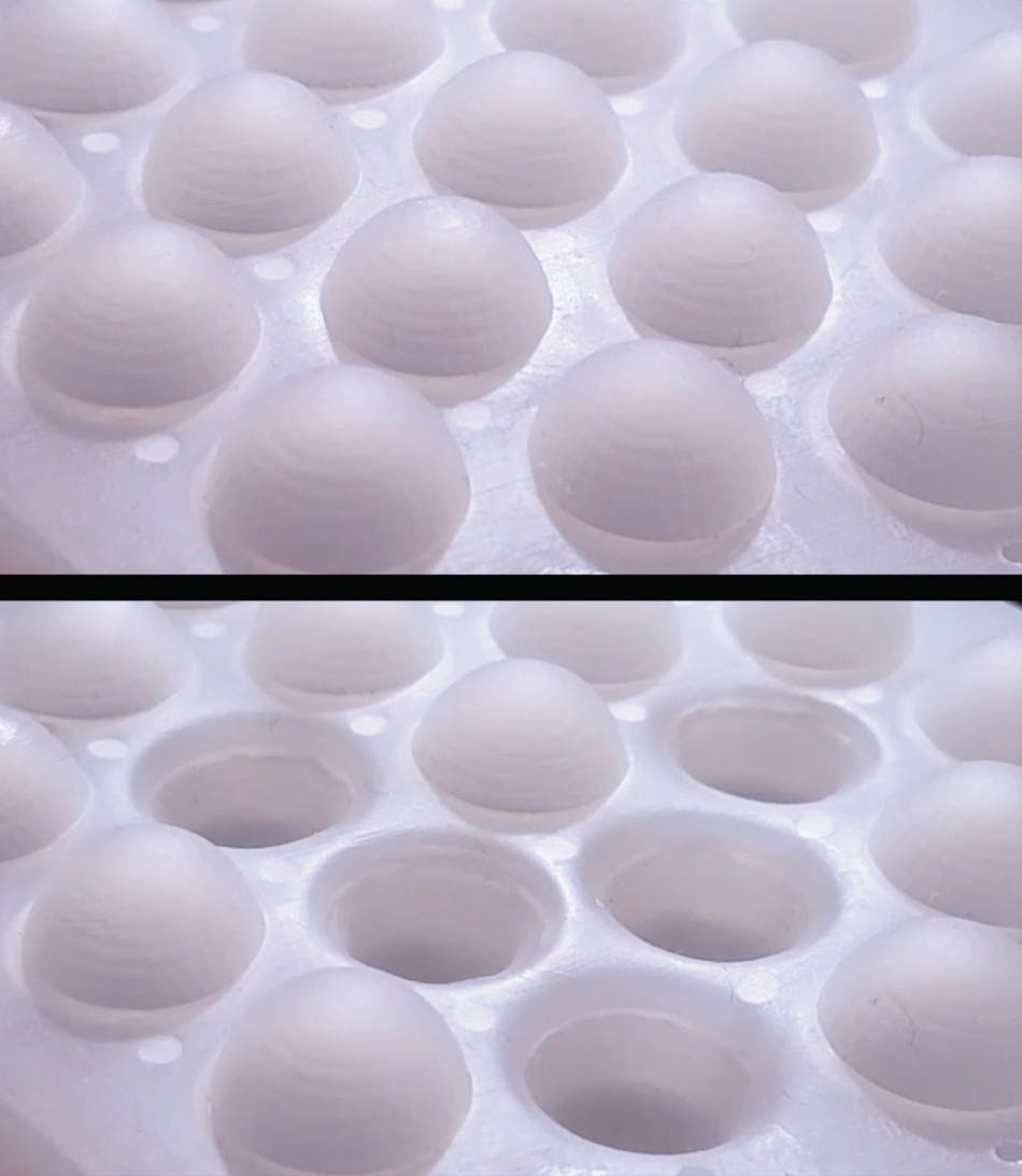 A 3D printer was used to cast one of the soft transducer layers (the bistable dome array).