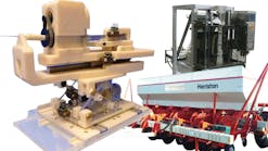 Collage of farm equipment, packaging macine and piezoelectric actuated robot