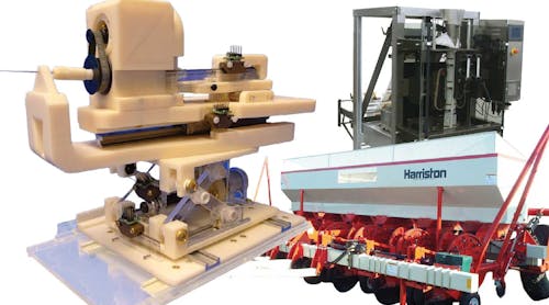 Collage of farm equipment, packaging macine and piezoelectric actuated robot