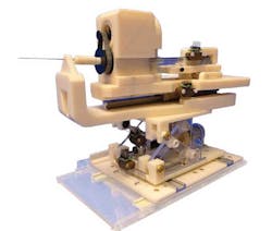 A team of researchers from the Worcester Polytechnic Institute in Massachusetts have developed a piezoelectric actuated robot that could work when inside an MRI machine. To reduce the use of metal that could interfere with the MRI, the robot used plastic bearings from igus to control the motion and positioning of a biopsy needle. The plastic bearings are made of FDA-compliant polymers designed for applications with contact to food or drugs. A team of researchers from the Worcester Polytechnic Institute in Massachusetts have developed a piezoelectric actuated robot that could work when inside an MRI machine. To reduce the use of metal that could interfere with the MRI, the robot used plastic bearings from igus to control the motion and positioning of a biopsy needle. The plastic bearings are made of FDA-compliant polymers designed for applications with contact to food or drugs.