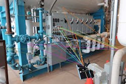 Wireless transmissions can take many different routes to the intended receiver. The colored lines are reconstructions of measured paths of millimeter-wave signals between a transmitter (not visible) and receiver (lower middle) in a NIST industrial control room. These paths are all secondary, meaning they are reflected or diffracted signals. Wireless transmissions can take many different routes to the intended receiver. The colored lines are reconstructions of measured paths of millimeter-wave signals between a transmitter (not visible) and receiver (lower middle) in a NIST industrial control room. These paths are all secondary, meaning they are reflected or diffracted signals.