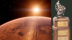 The Robert J. Collier Trophy inset over photo of Mars