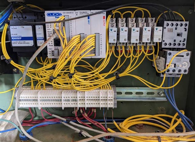 2. A CLICK Ethernet analog stackable micro-modular PLC, with associated I/O modules and other control and sensing components, was rapidly sourced from AutomationDirect. The assembled control panel provided a compact installation footprint.