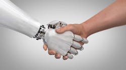 Robot shaking hands with a person